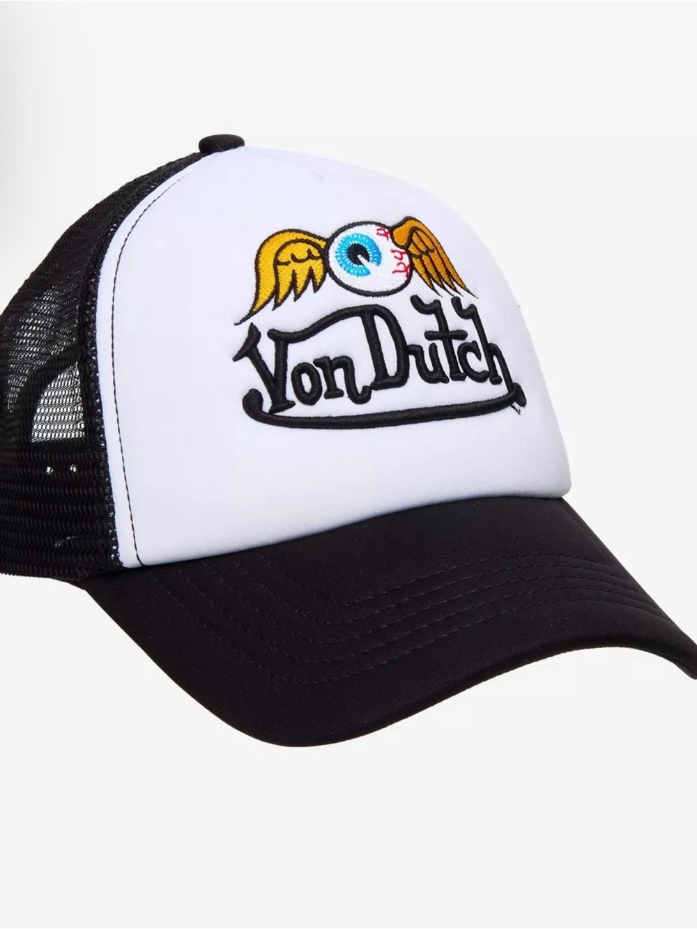 Von Dutch Black and White Trucker Hat with Winged Eyeball Patch